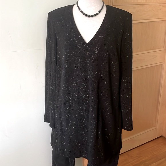 🇨🇦 Victor Costa/En Français Vintage Black Sparkly Knit V-Neck Tunic, Size 1X - Picture 1 of 16